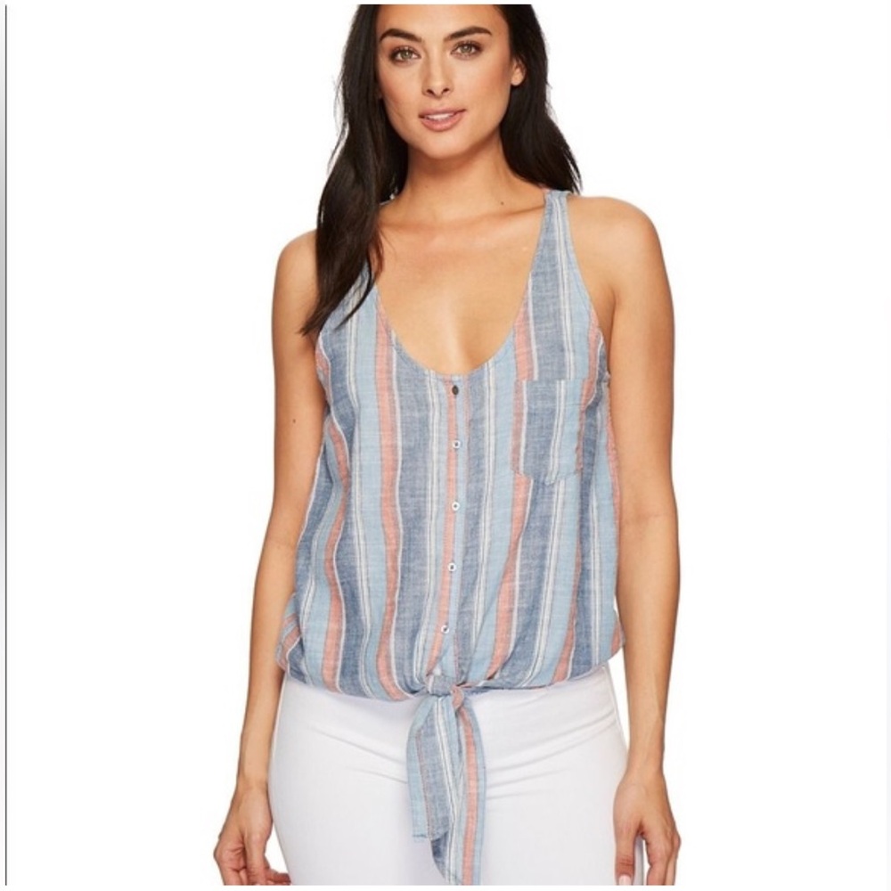 AG Adriano Goldschmied Blue and Pink Striped Tank Top
